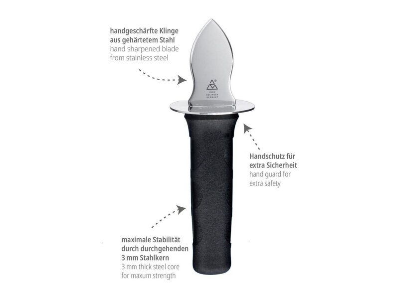 Triangle oestermes met handbescherming en zwart heft