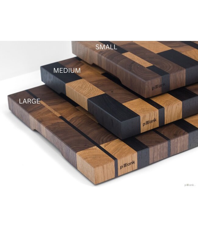 Plllank Eclipse kopshouten snijplank in notelaar, kers en padoek - medium (± 50 x 35 cm)