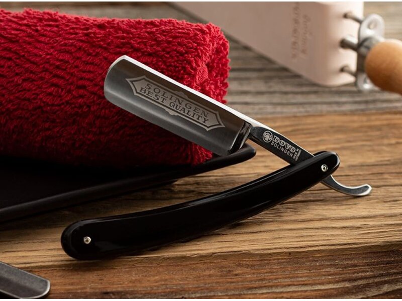 Dovo open scheermes 6/8 - Solingen Best Quality - koolstofstaal - kunststof zwart