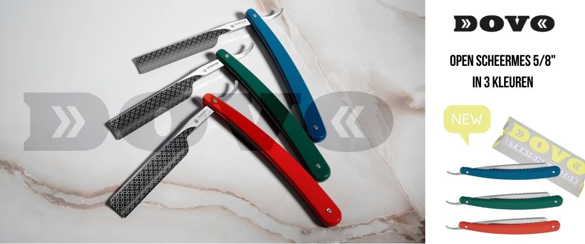 Nieuw: Dovo open scheermessen  5/8 in 3 kleuren!