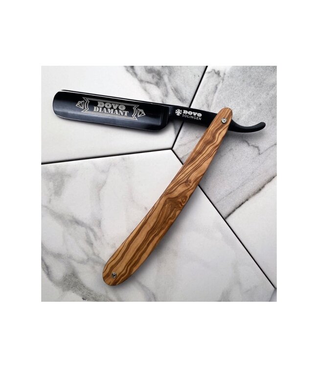 Dovo open scheermes 5/8 - Diamant - inox rvs - olijfhout - zwart lemmet