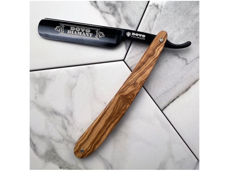 Dovo open scheermes 5/8 - Diamant - inox rvs - olijfhout - zwart lemmet