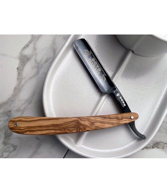 Dovo open scheermes 5/8 - Diamant - inox rvs - olijfhout - zwart lemmet