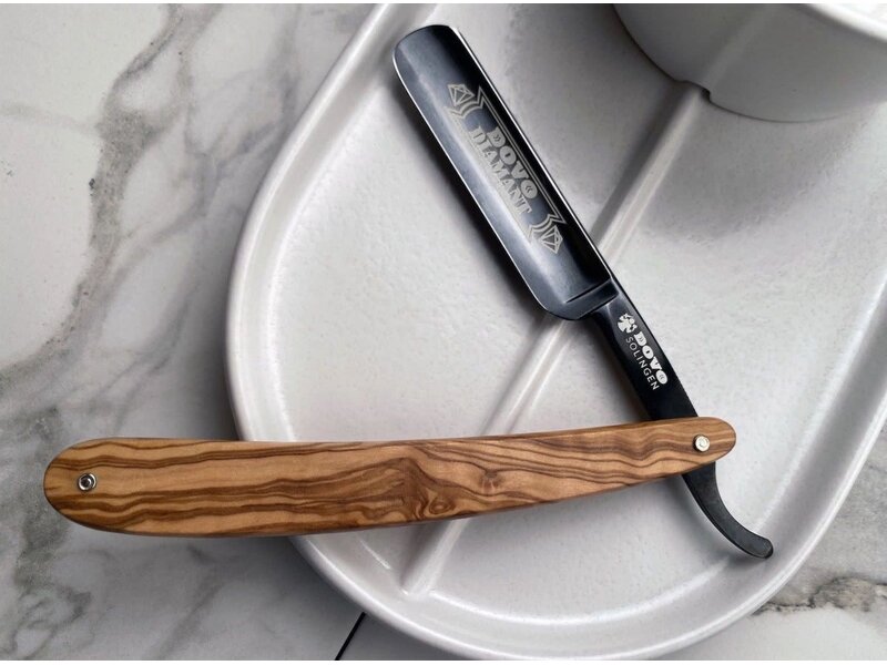 Dovo open scheermes 5/8 - Diamant - inox rvs - olijfhout - zwart lemmet