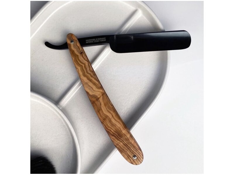 Dovo open scheermes 5/8 - Diamant - inox rvs - olijfhout - zwart lemmet