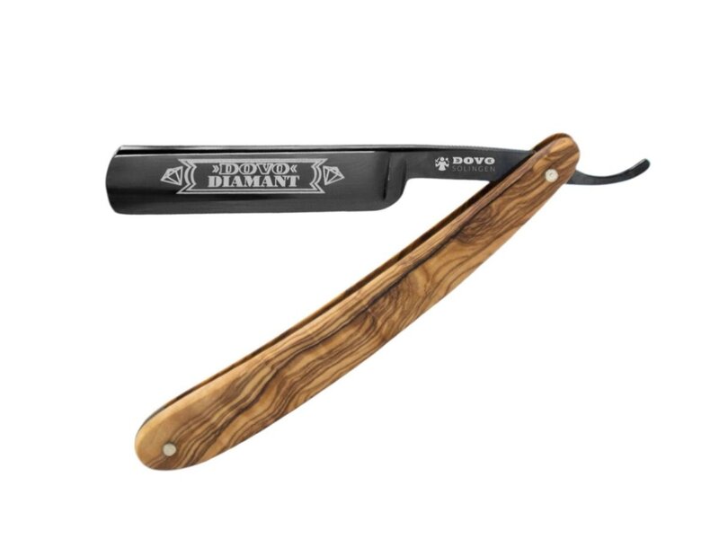 Dovo open scheermes 5/8 - Diamant - inox rvs - olijfhout - zwart lemmet