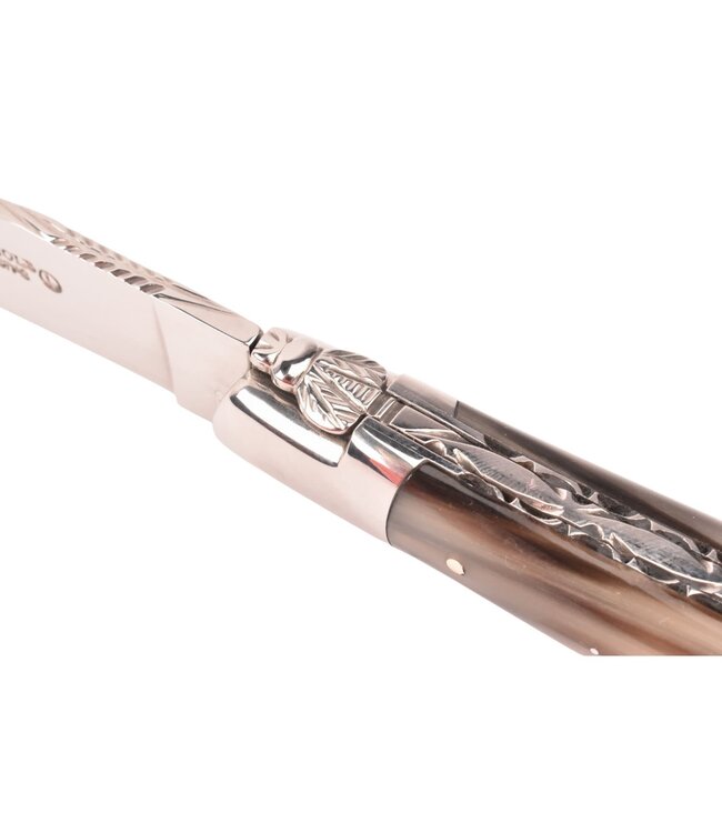 Laguiole en Aubrac 12cm pointe de corne - platines guillochées - glanzend