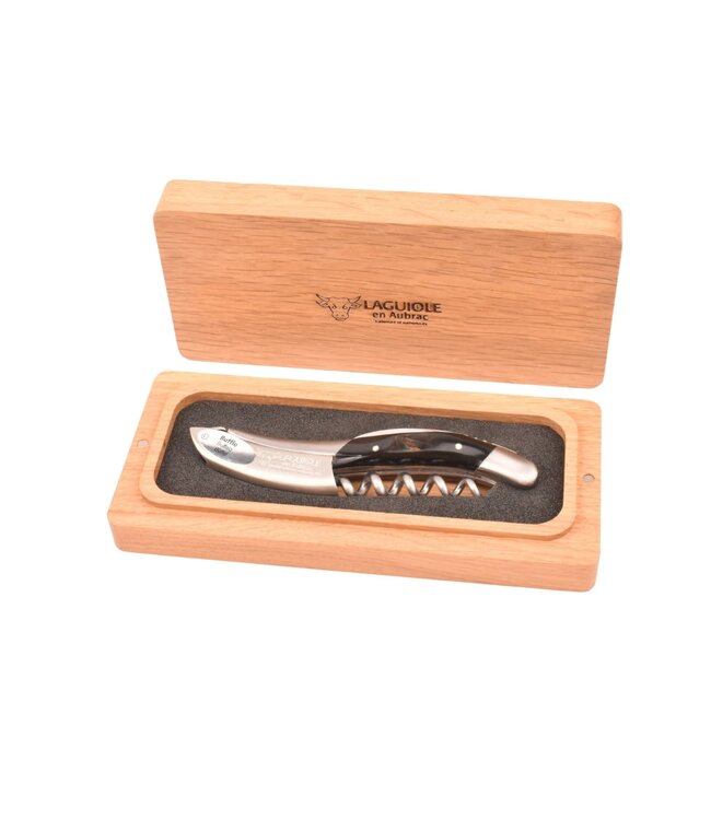 Laguiole en Aubrac kurkentrekker met heft in donker buffelhoorn - mat