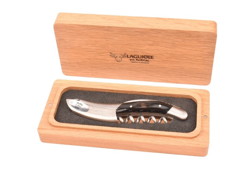 Laguiole en Aubrac kurkentrekker met heft in donker buffelhoorn - mat