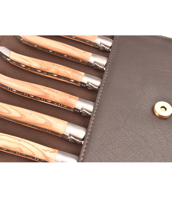 Laguiole en Aubrac lederen etui voor 6 steakmessen