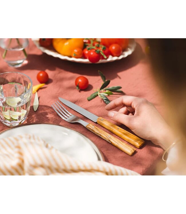 Opinel Set La table au soleil! - 4 messen en 4 vorken in olijfhout