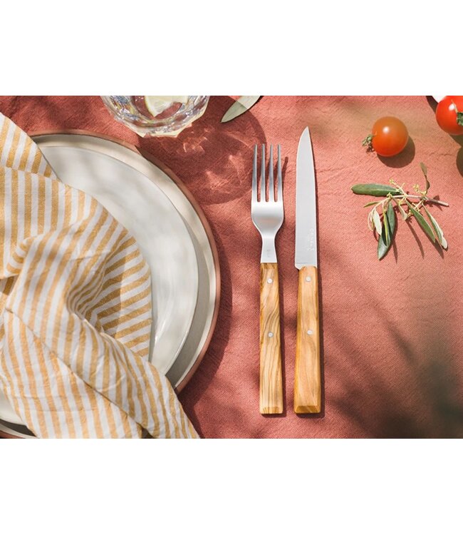 Opinel Set La table au soleil! - 4 messen en 4 vorken in olijfhout