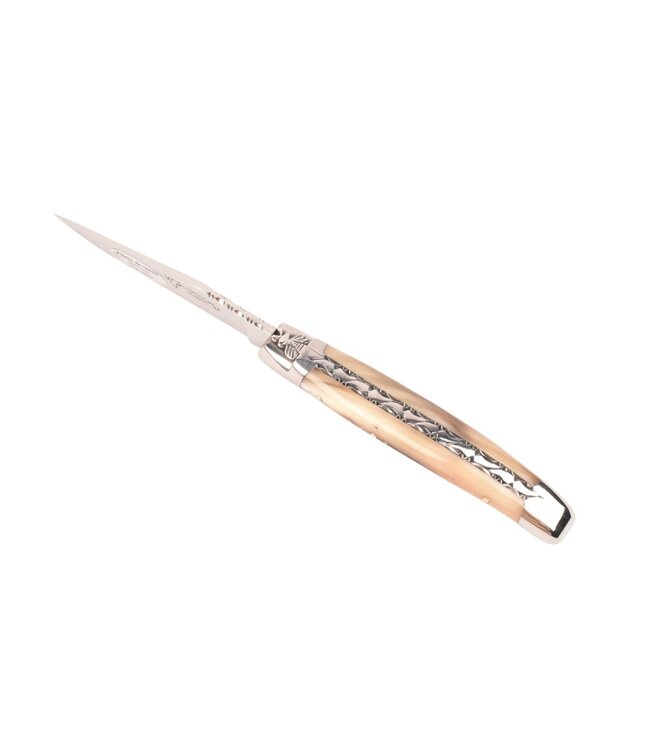 Laguiole en Aubrac 10cm pointe de corne - platines guillochées - glanzend