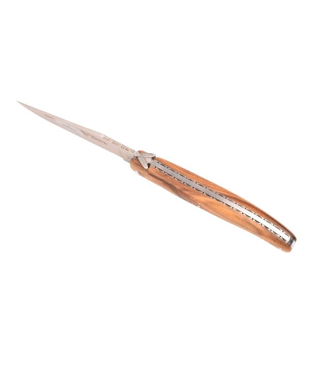 Laguiole en Aubrac 12cm pistache - pastourelle bij - platines guillochées - plein manche - mat