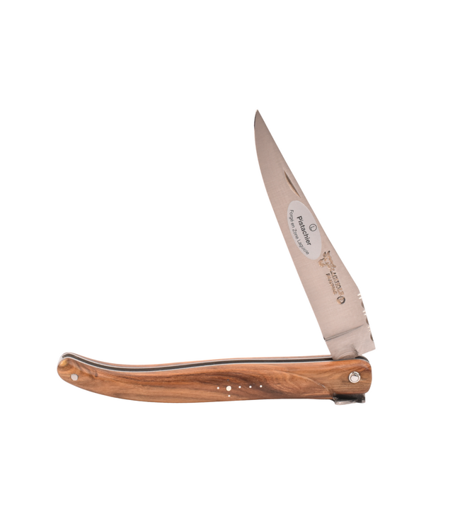 Laguiole en Aubrac 12cm pistache - pastourelle bij - platines guillochées - plein manche - mat