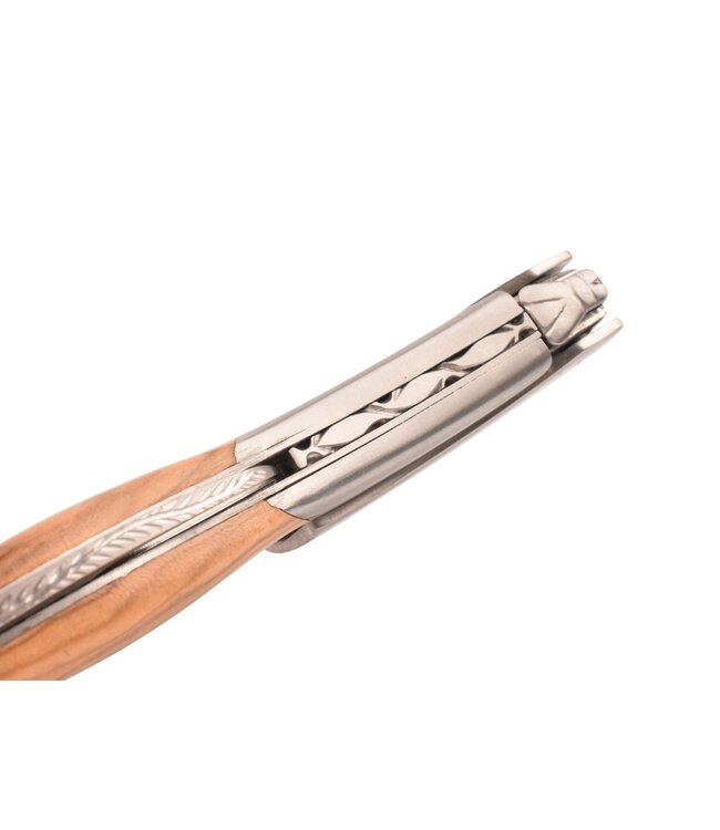 Laguiole en Aubrac kurkentrekker met heft in olijfhout - platines guillochées - mat