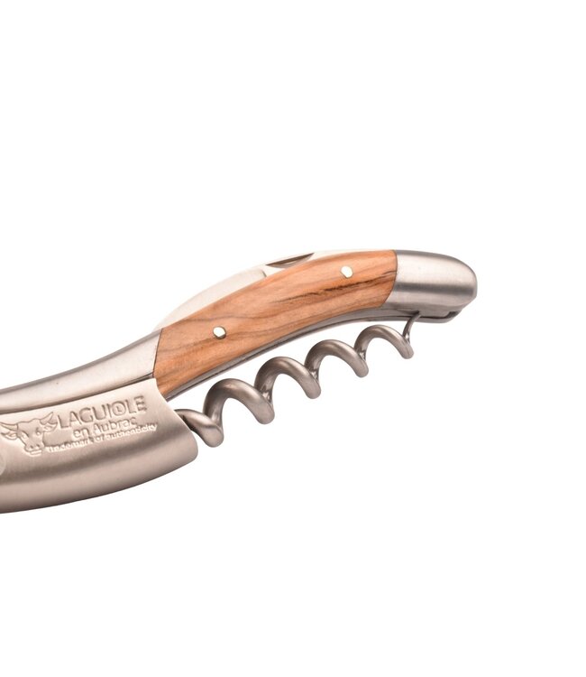 Laguiole en Aubrac kurkentrekker met heft in olijfhout - platines guillochées - mat