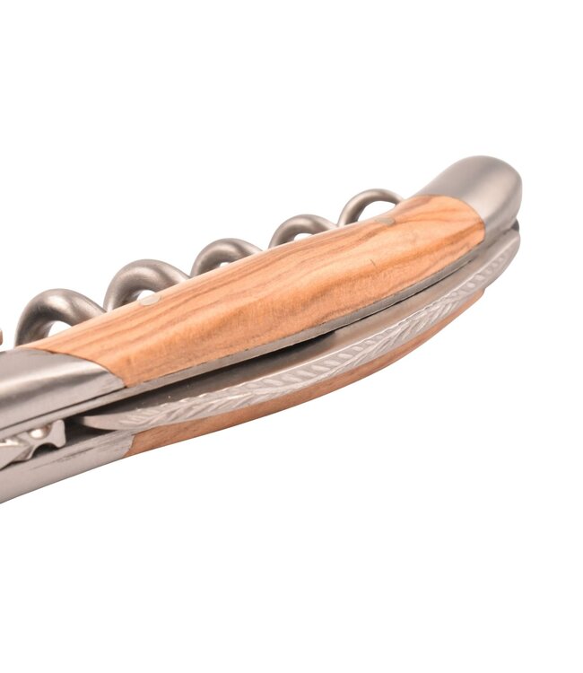 Laguiole en Aubrac kurkentrekker met heft in olijfhout - platines guillochées - mat