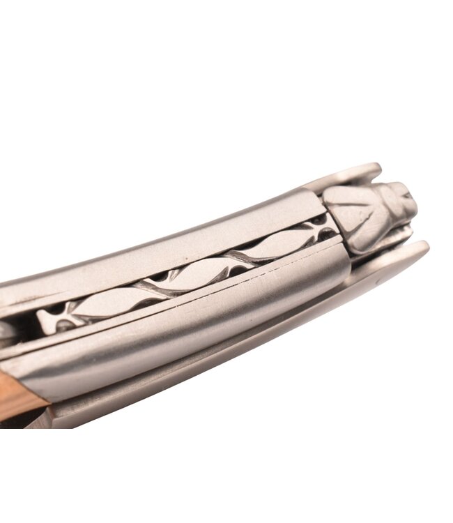 Laguiole en Aubrac kurkentrekker met heft in olijfhout - platines guillochées - mat