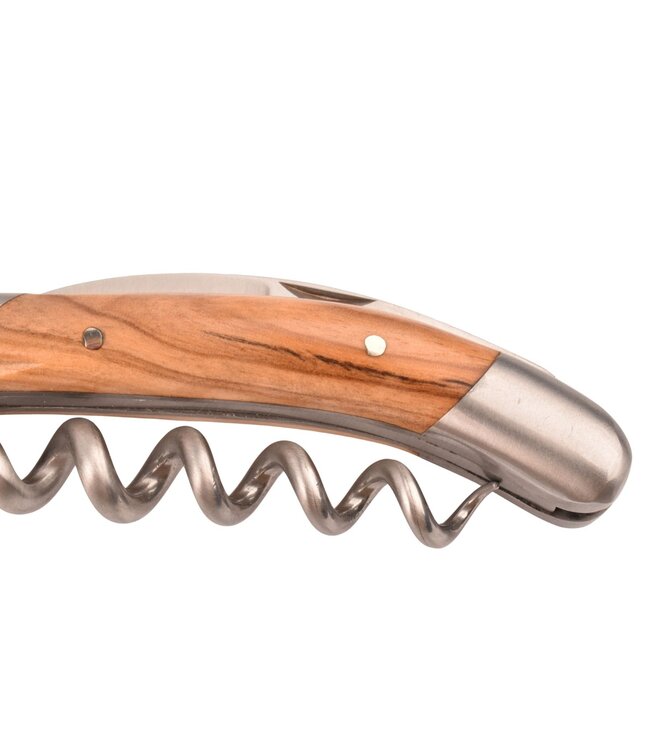 Laguiole en Aubrac kurkentrekker met heft in olijfhout - platines guillochées - mat