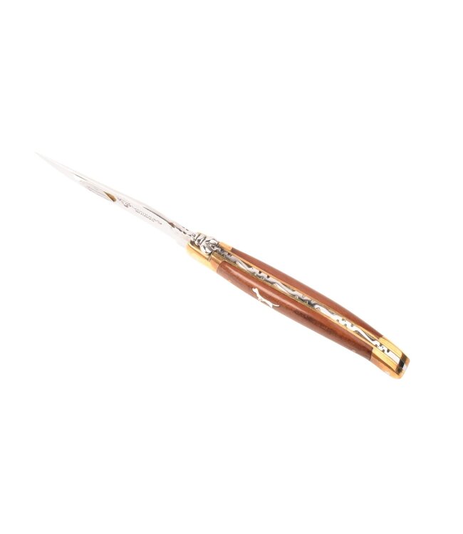 Laguiole en Aubrac zoldervondst 12cm marqueterie hond - glanzende messing eindstukken