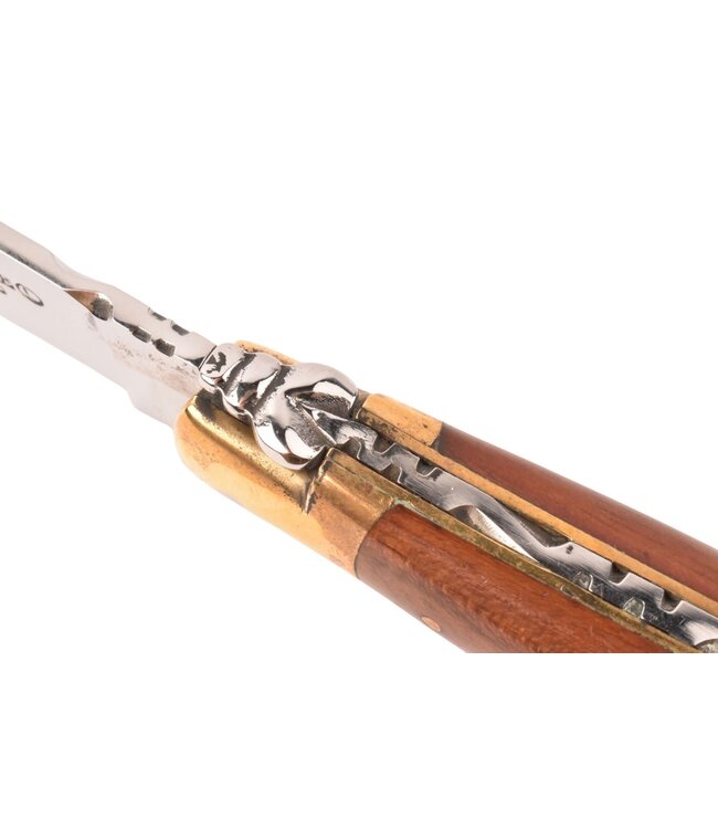 Laguiole en Aubrac zoldervondst 12cm marqueterie hond - glanzende messing eindstukken