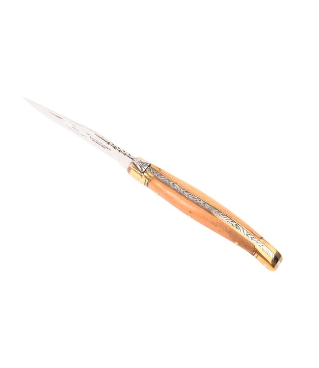 Laguiole en Aubrac zoldervondst 12cm houx - glanzende messing eindstukken