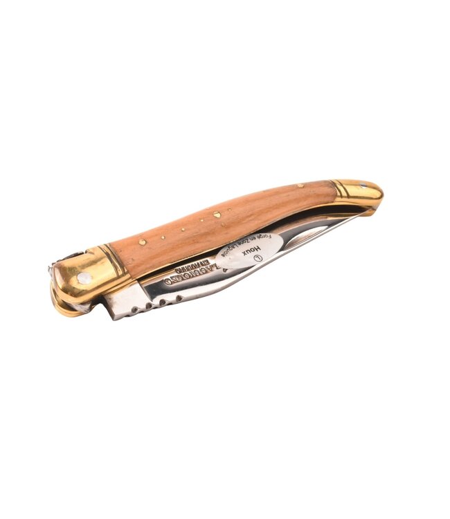 Laguiole en Aubrac zoldervondst 12cm houx - glanzende messing eindstukken
