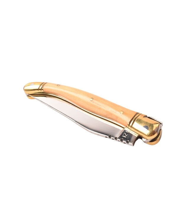 Laguiole en Aubrac zoldervondst 12cm houx - glanzende messing eindstukken