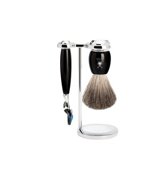 Muhle Vivo scheerset in zwart edelhars - Gillette® Fusion5™ - kwast silvertip dassenhaar