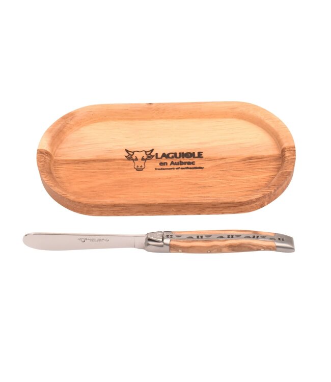 Laguiole en Aubrac set van botermes in olijfhout en boterplankje in acacia