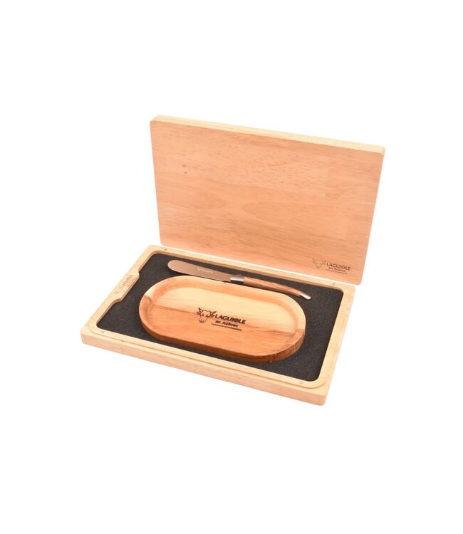 Laguiole en Aubrac set van botermes in olijfhout en boterplankje in acacia