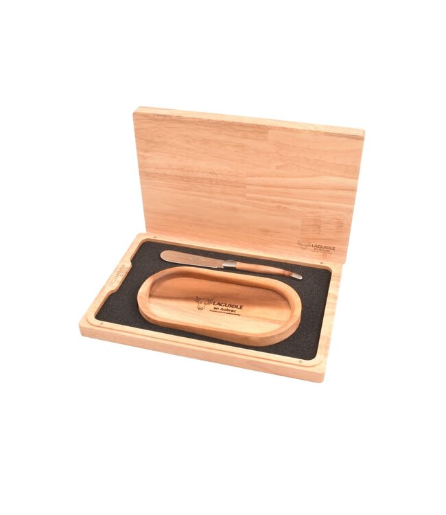 Laguiole en Aubrac set van botermes in jeneverbes en boterplankje in acacia