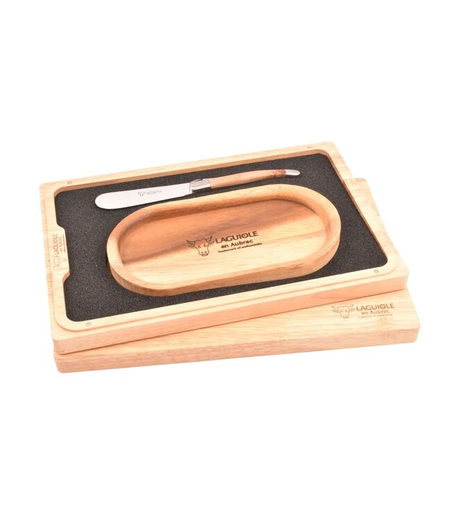 Laguiole en Aubrac set van botermes in jeneverbes en boterplankje in acacia