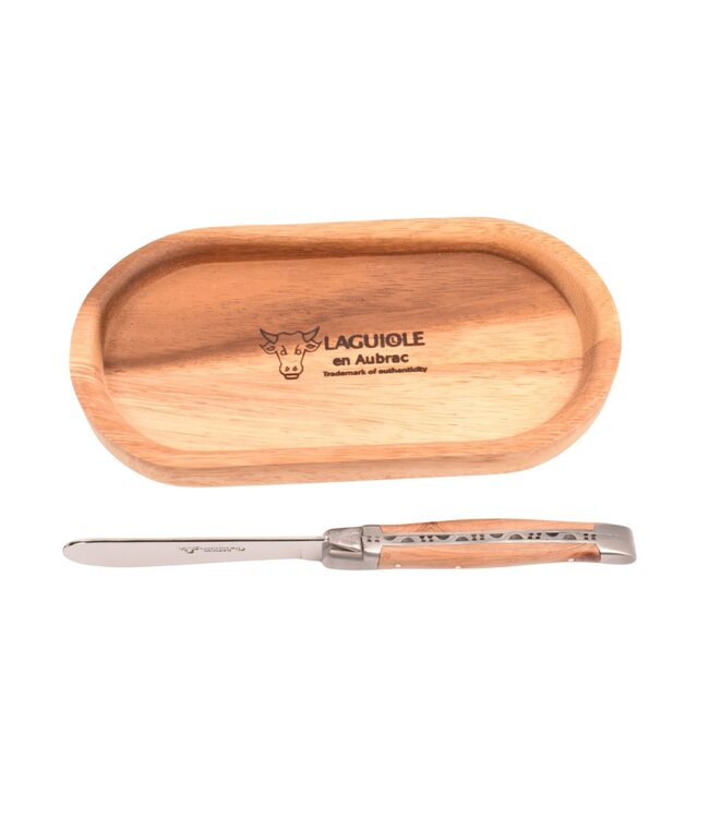 Laguiole en Aubrac set van botermes in jeneverbes en boterplankje in acacia