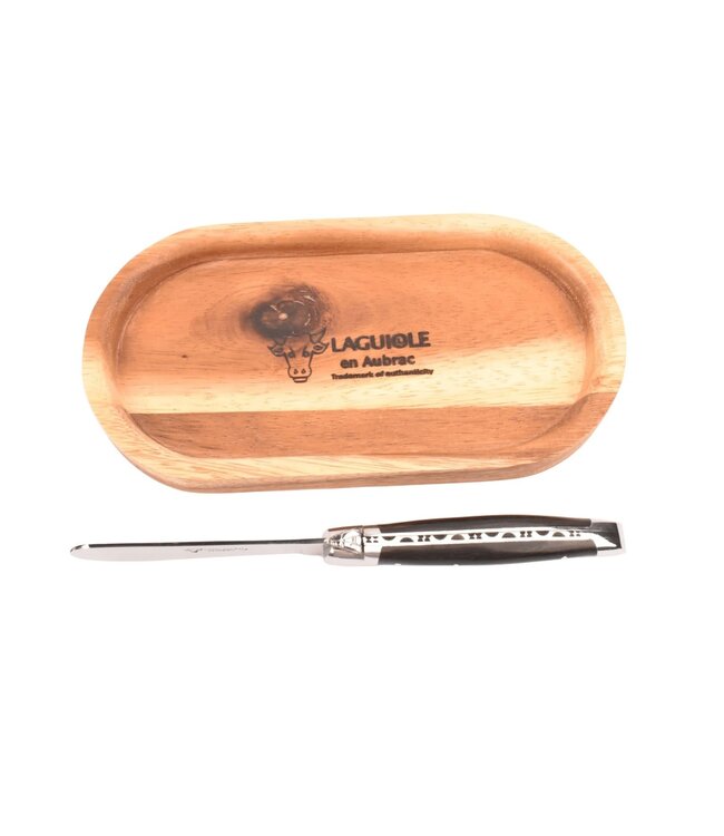 Laguiole en Aubrac set van botermes in ebbenhout en boterplankje in acacia