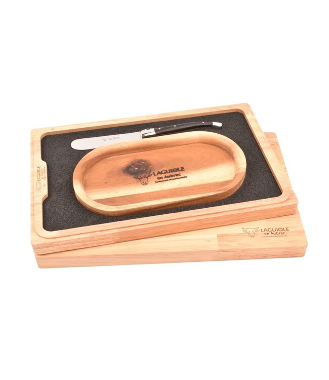 Laguiole en Aubrac set van botermes in ebbenhout en boterplankje in acacia