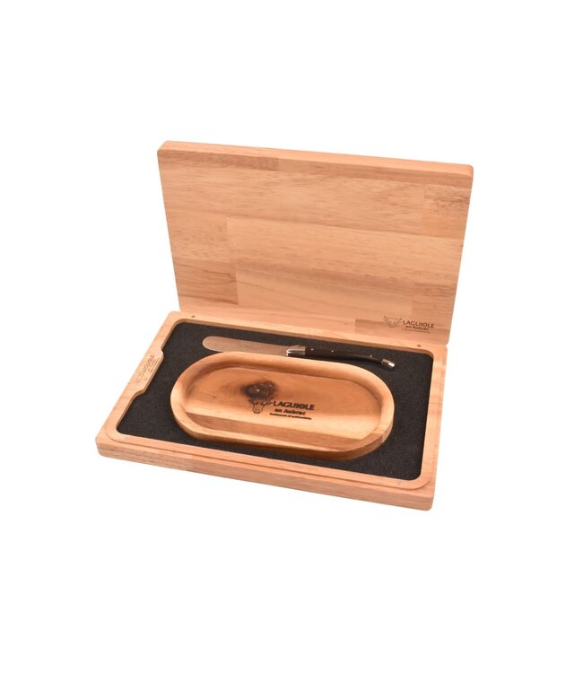 Laguiole en Aubrac set van botermes in ebbenhout en boterplankje in acacia