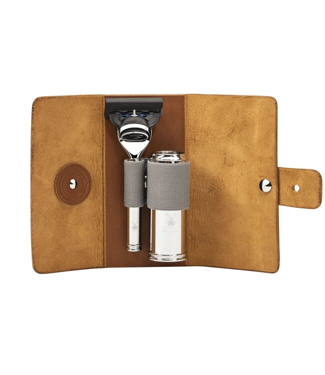 Muhle reisscheerset met silvertip fibre reisscheerkwast en Gillette® Fusion5™ scheerapparaat