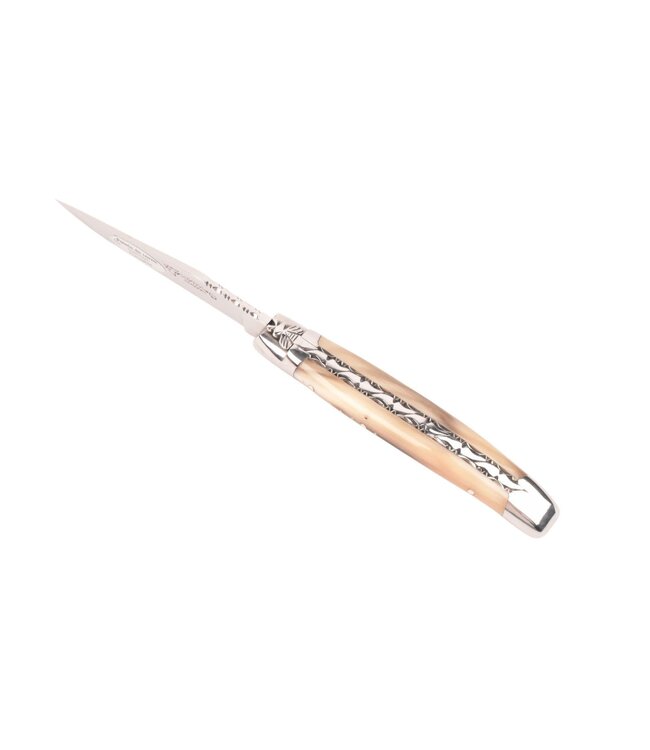Laguiole en Aubrac 10cm pointe de corne - platines guillochées - glanzend
