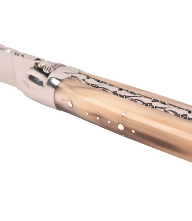 Laguiole en Aubrac 10cm pointe de corne - platines guillochées - glanzend