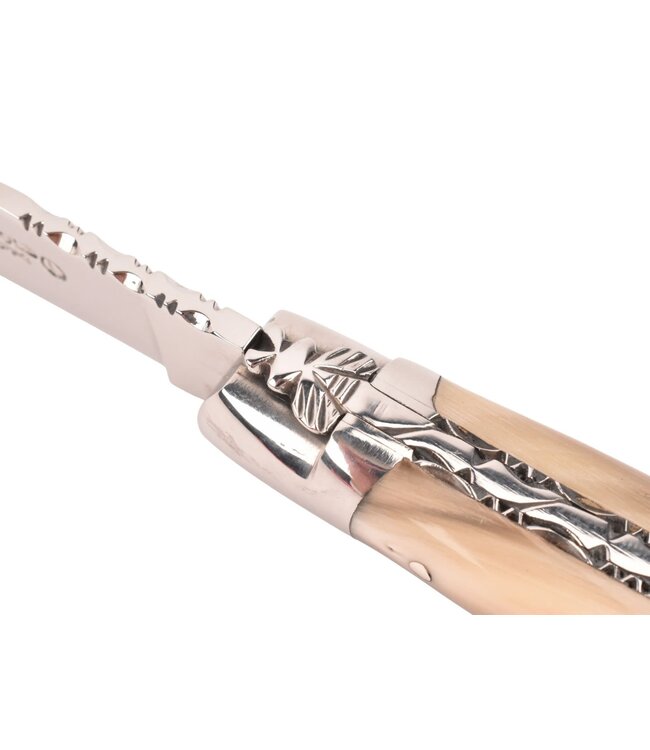 Laguiole en Aubrac 10cm pointe de corne - platines guillochées - glanzend