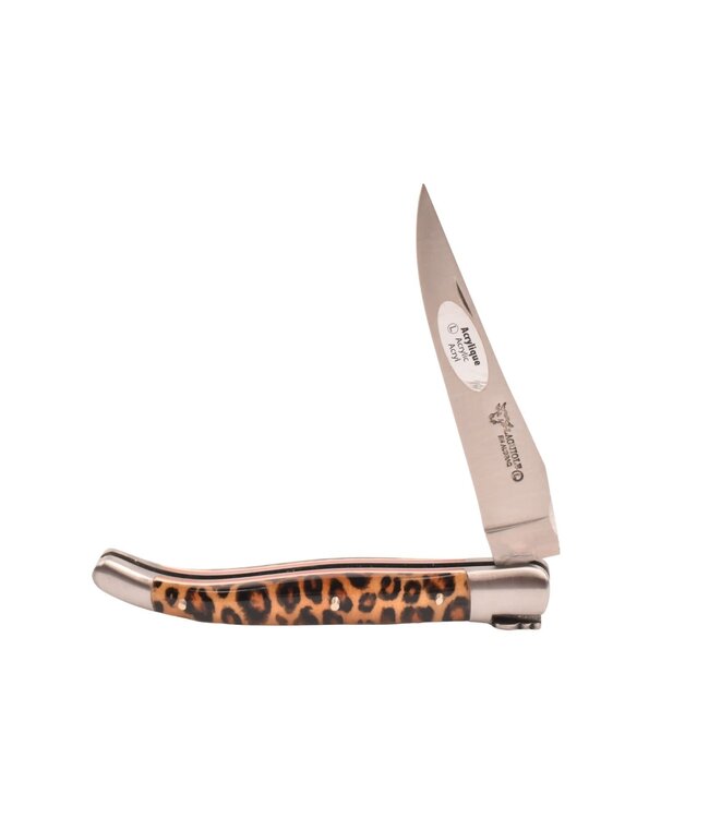 Laguiole en Aubrac 12cm acryl met luipaard - rode plaatjes - mat