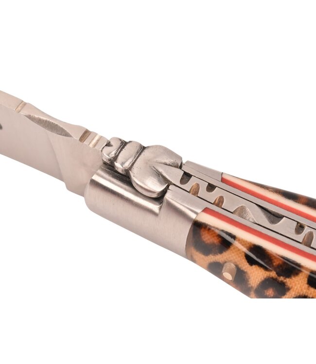 Laguiole en Aubrac 12cm acryl met luipaard - rode plaatjes - mat