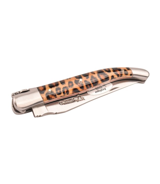 Laguiole en Aubrac 12cm acryl met luipaard - rode plaatjes - mat