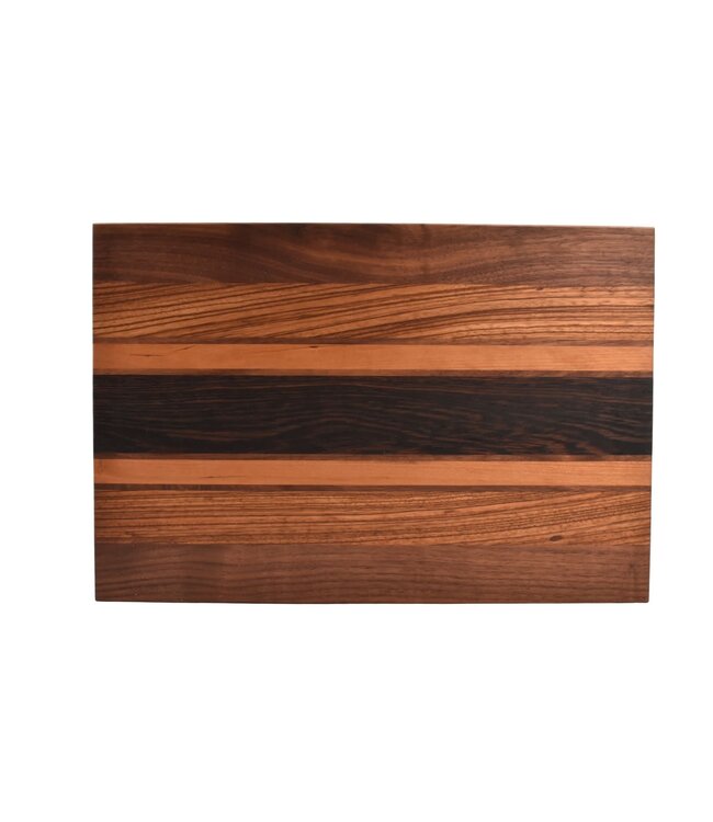 Plllank unieke langshouten snijplank in zebrano, wengé, notelaar en kers (#235) - medium (± 50 x 35 cm)
