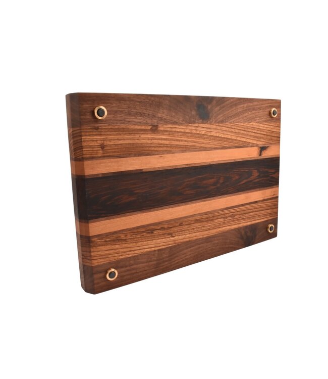 Plllank unieke langshouten snijplank in zebrano, wengé, notelaar en kers (#235) - medium (± 50 x 35 cm)