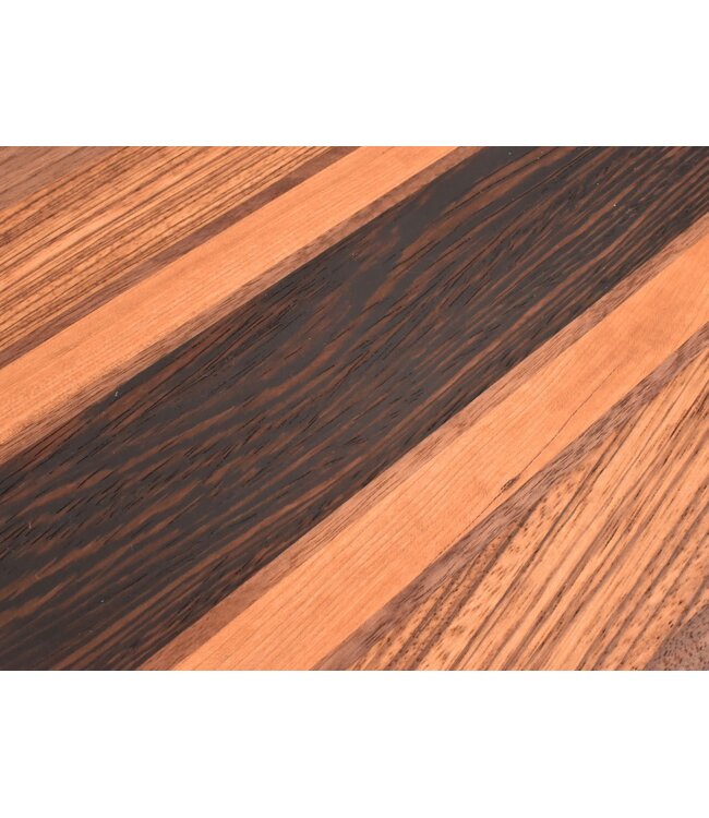 Plllank unieke langshouten snijplank in zebrano, wengé, notelaar en kers (#235) - medium (± 50 x 35 cm)