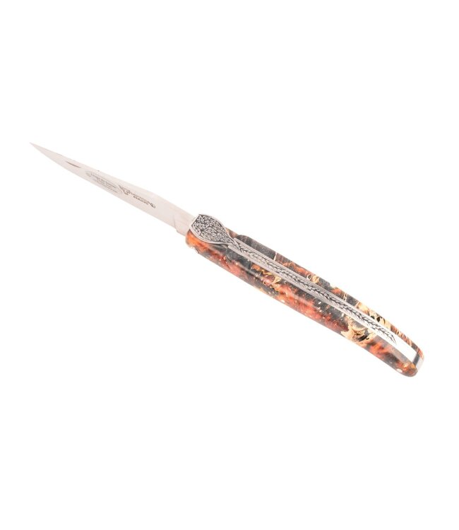 Laguiole en Aubrac 12cm vlierbes wortel - bij in bladmotief - plein manche - mat