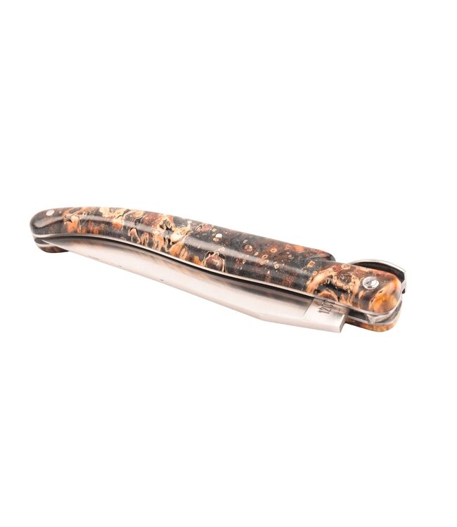 Laguiole en Aubrac 12cm vlierbes wortel - bij in bladmotief - plein manche - mat